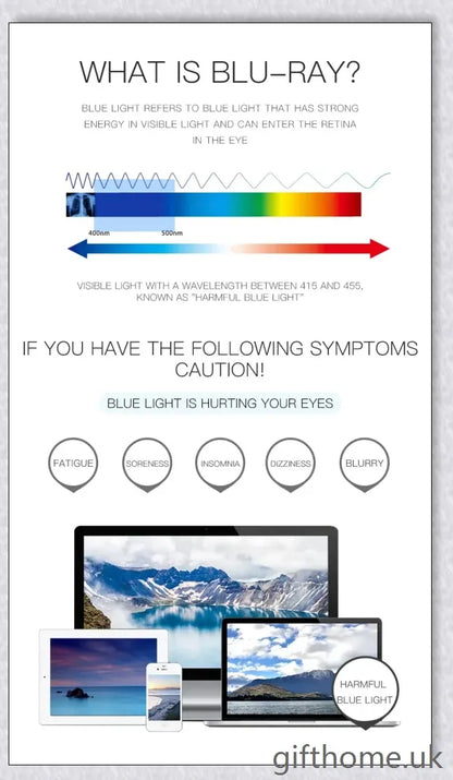 A pair of stylish, blue light blocking glasses in a variety of frame colors for eye protection and sleep support