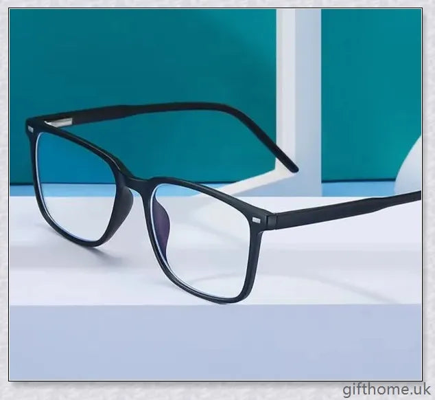 A pair of stylish, blue light blocking glasses in a variety of frame colors for eye protection and sleep support