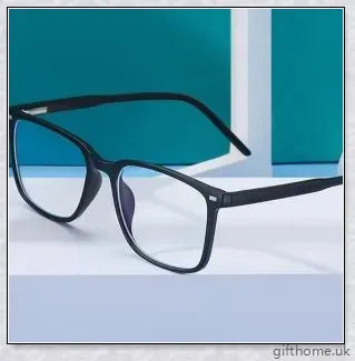A pair of stylish, blue light blocking glasses in a variety of frame colors for eye protection and sleep support