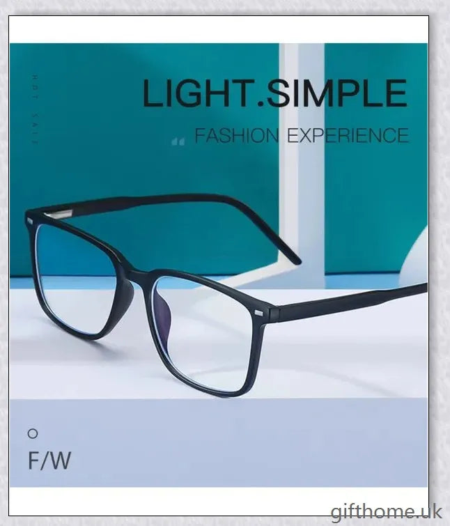 A pair of stylish, blue light blocking glasses in a variety of frame colors for eye protection and sleep support