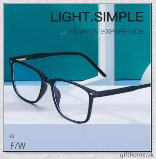 A pair of stylish, blue light blocking glasses in a variety of frame colors for eye protection and sleep support