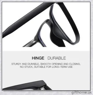 A pair of stylish, blue light blocking glasses in a variety of frame colors for eye protection and sleep support