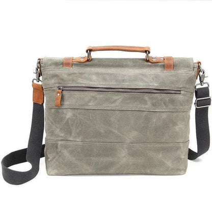 Overflowing canvas retro style men's shoulder bag in khaki colour with adjustable strap and multiple internal pockets