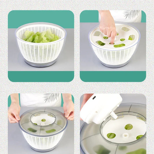 Automatic Salad Spinner with Multifunctional Salad-Making Basket, Vegetable Fruit Dehydrator, and Dishwasher-Safe Design