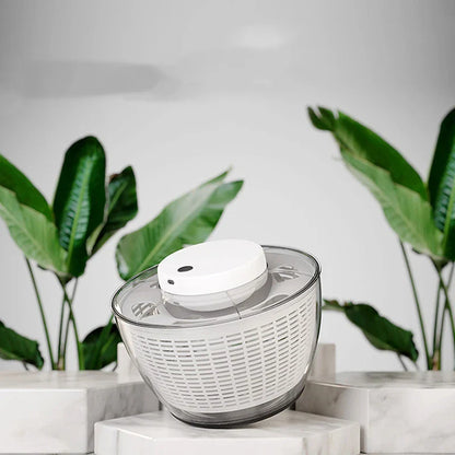Automatic Salad Spinner with Multifunctional Salad-Making Basket, Vegetable Fruit Dehydrator, and Dishwasher-Safe Design