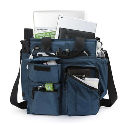 Multifunctional business and leisure commuter bag in grey colour with expandable main compartment and pockets