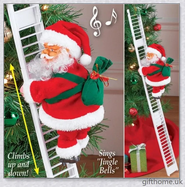 Climbing Santa - A festive Christmas decoration with a Santa Claus figure climbing up and down a ladder while playing Jingle Bells