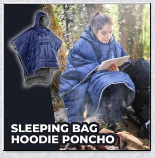 Sleeping Bag Hoodie Poncho in various colours, featuring a cosy design for outdoor activities