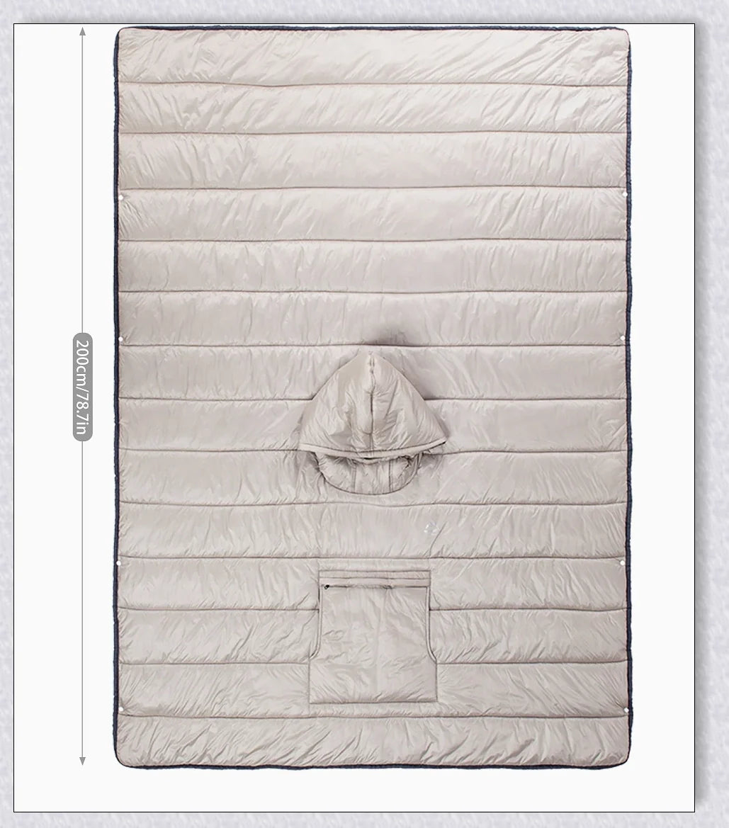 Sleeping Bag Hoodie Poncho in various colours, featuring a cosy design for outdoor activities