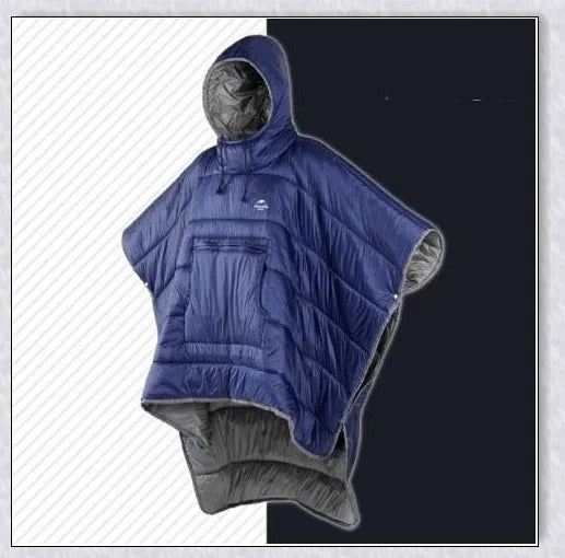Sleeping Bag Hoodie Poncho in various colours, featuring a cosy design for outdoor activities
