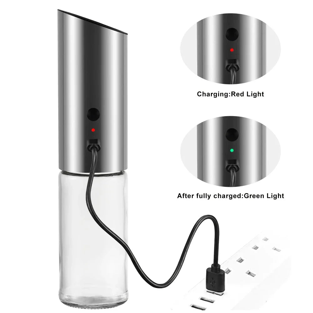 Trendha Electric Salt and Pepper Grinder in stainless steel and black finishes, featuring automatic gravity operation and adjustable coarseness settings.