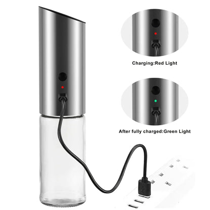 Trendha Electric Salt and Pepper Grinder in stainless steel and black finishes, featuring automatic gravity operation and adjustable coarseness settings.