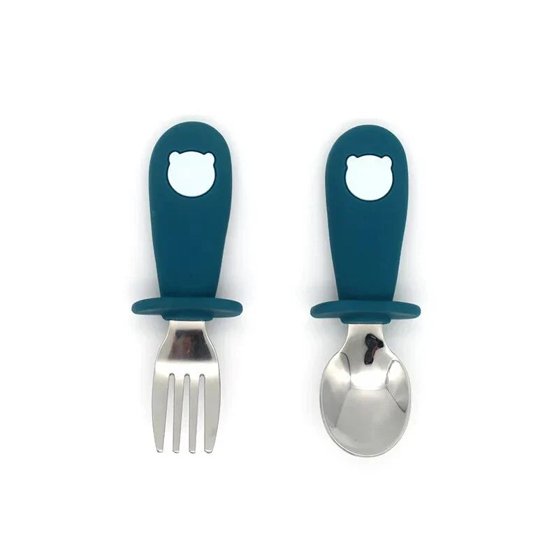 Cartoon Stainless Steel Kids' Cutlery Set with Spoon and Fork in Rose Colour