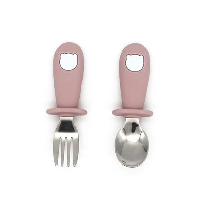 Cartoon Stainless Steel Kids' Cutlery Set with Spoon and Fork in Rose Colour
