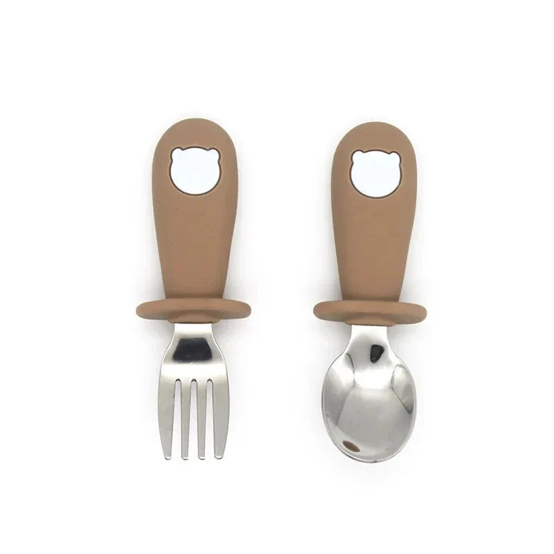Cartoon Stainless Steel Kids' Cutlery Set with Spoon and Fork in Rose Colour