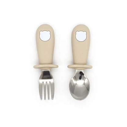 Cartoon Stainless Steel Kids' Cutlery Set with Spoon and Fork in Rose Colour