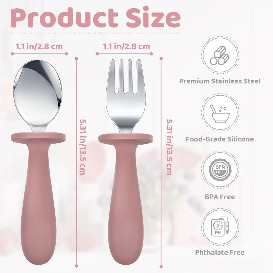 Cartoon Stainless Steel Kids' Cutlery Set with Spoon and Fork in Rose Colour