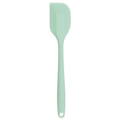 A vibrant red silicone baking spatula with an ergonomic handle and double-sided arc design, perfect for a variety of cooking and baking tasks.