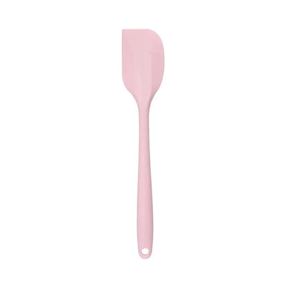 A vibrant red silicone baking spatula with an ergonomic handle and double-sided arc design, perfect for a variety of cooking and baking tasks.