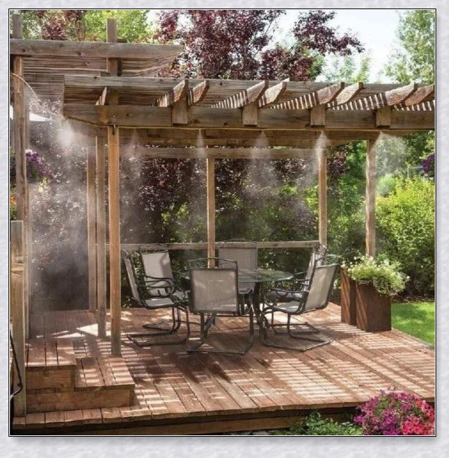Premium outdoor misting system to cool your garden or patio during hot British summers
