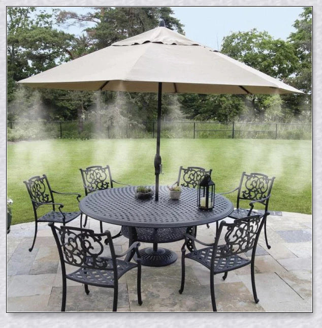 Premium outdoor misting system to cool your garden or patio during hot British summers
