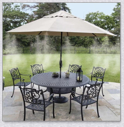 Premium outdoor misting system to cool your garden or patio during hot British summers