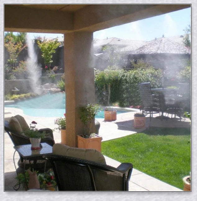 Premium outdoor misting system to cool your garden or patio during hot British summers