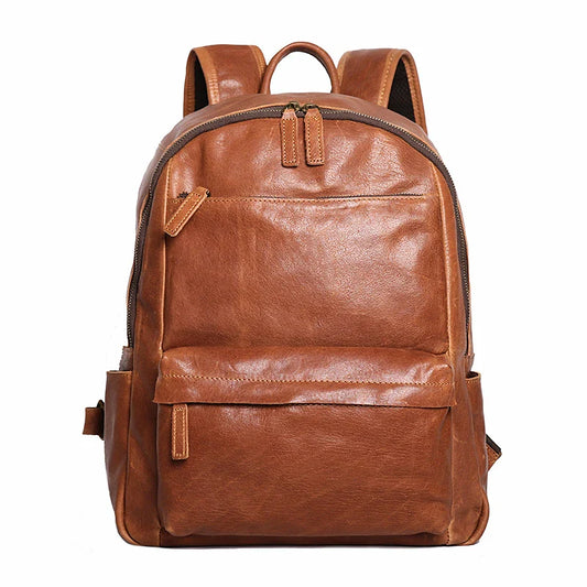 Trendha Men's Leather 14-inch Computer Backpack in Black and Retro Brown colours, featuring a spacious main compartment, laptop sleeve, and multiple pockets for organised storage.