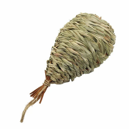 A natural straw bird's nest with a cosy, inviting design to provide a comfortable home for birds.