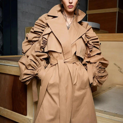 Frill Trim Windbreaker - A sophisticated and versatile trench coat for the modern woman