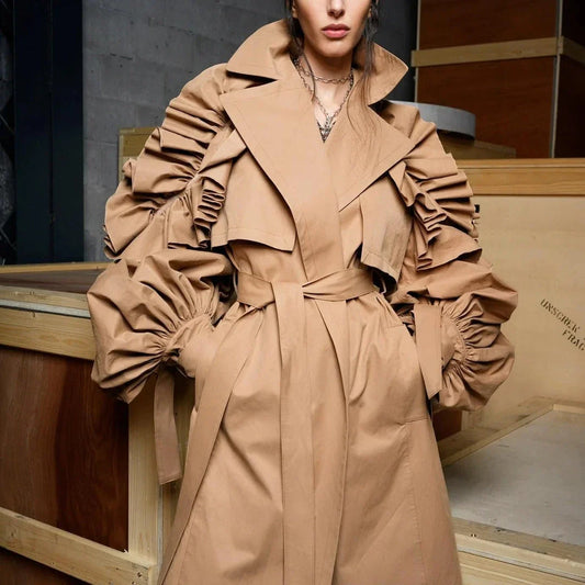 Frill Trim Windbreaker - A sophisticated and versatile trench coat for the modern woman