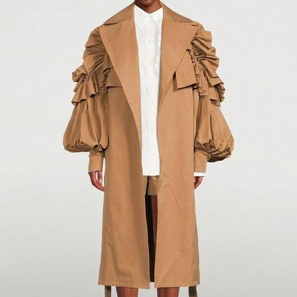 Frill Trim Windbreaker - A sophisticated and versatile trench coat for the modern woman