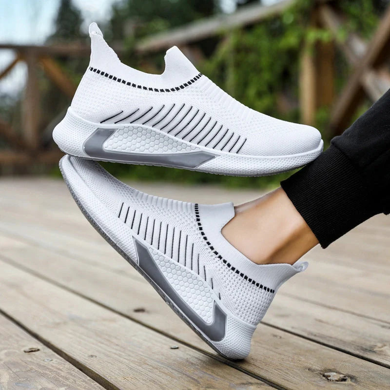 Men's breathable mesh sock shoes with striped design for outdoor activities