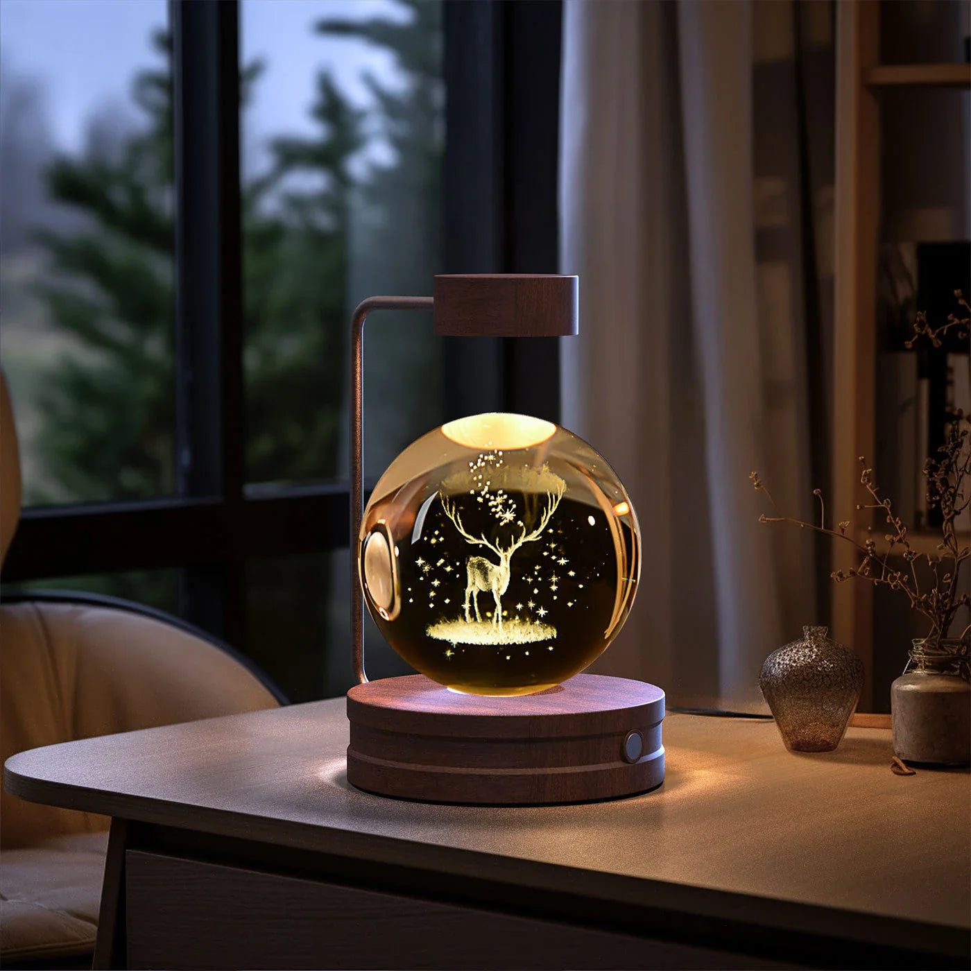 Enchanting crystal ball night light with cosmic designs, creating a warm and soothing ambiance in any room.