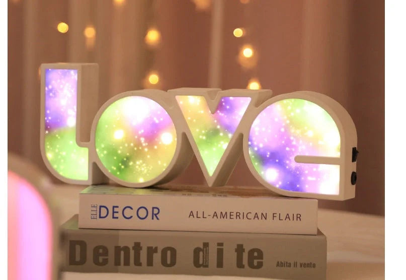 Rainbow-style LED LOVE light with "LOVE" design for romantic and festive decor