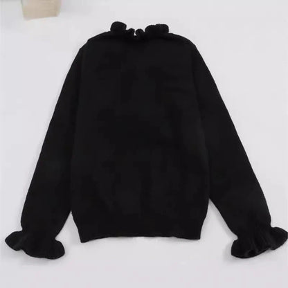 Stylish V-Neck Ruffled Knit Jumper in Black and White Colours for Women