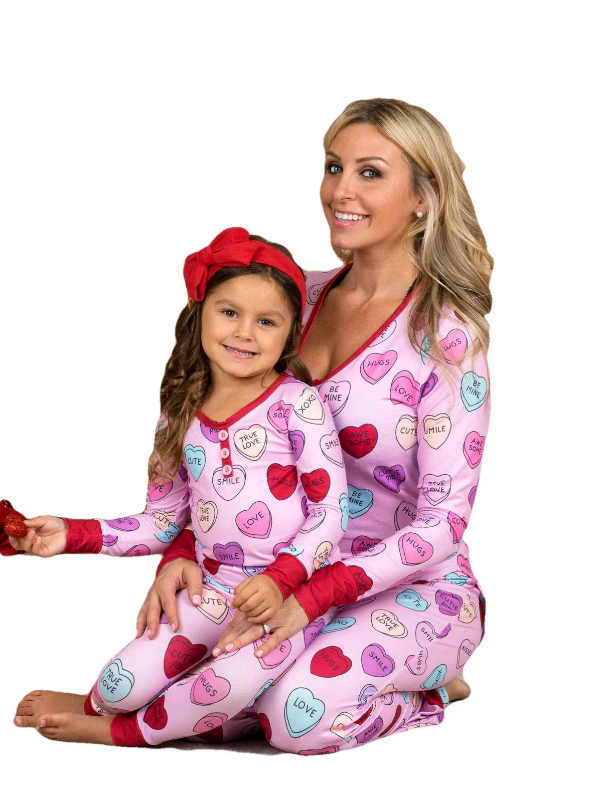 Cozy family matching Valentine's Day pajamas in soft cotton with heart print design