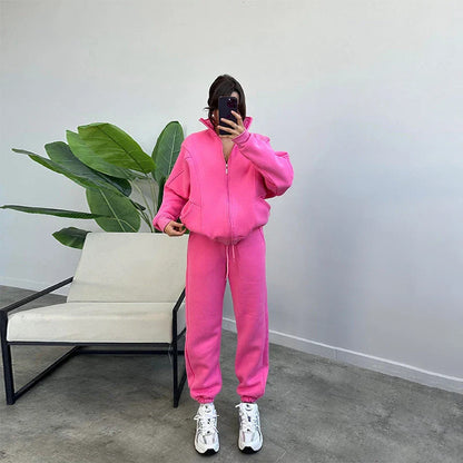 Premium activewear set with zipper cardigan and drawstring joggers in various colours