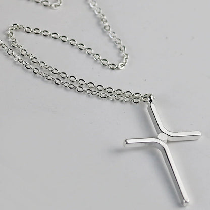 Elegant titanium steel cross pendant necklace with water wave chain