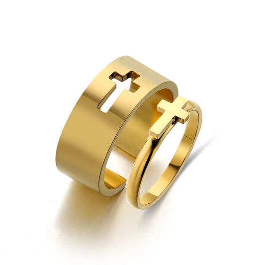 Stunning titanium steel rings with geometric designs in gold and steel finishes