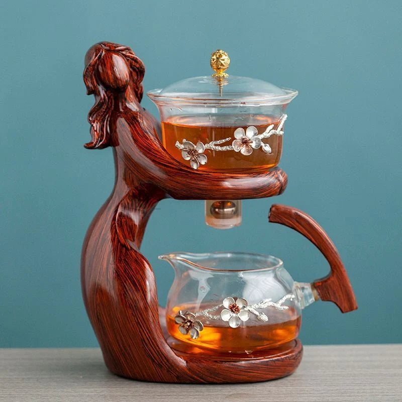 Maid Semi-automatic Tea Set with heat-resistant glass and stainless steel filters