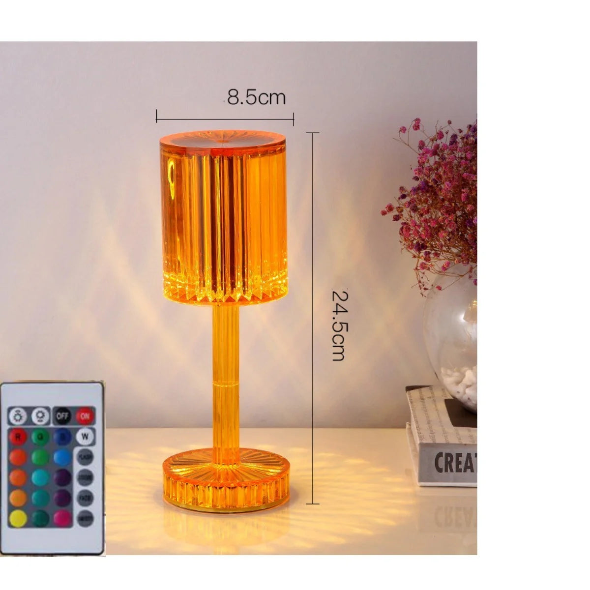 Elegant crystal table lamp with dimmable LED and touch control for home and hotel decor