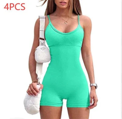 Premium workout jumpsuit with spaghetti straps, available in a variety of vibrant colors for an elevated fitness style