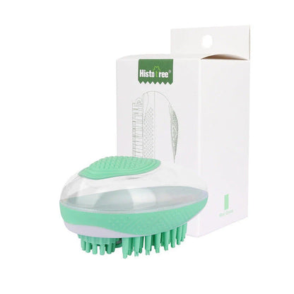 Premium pet grooming brush with soft silicone bristles for bathing and massaging dogs and cats