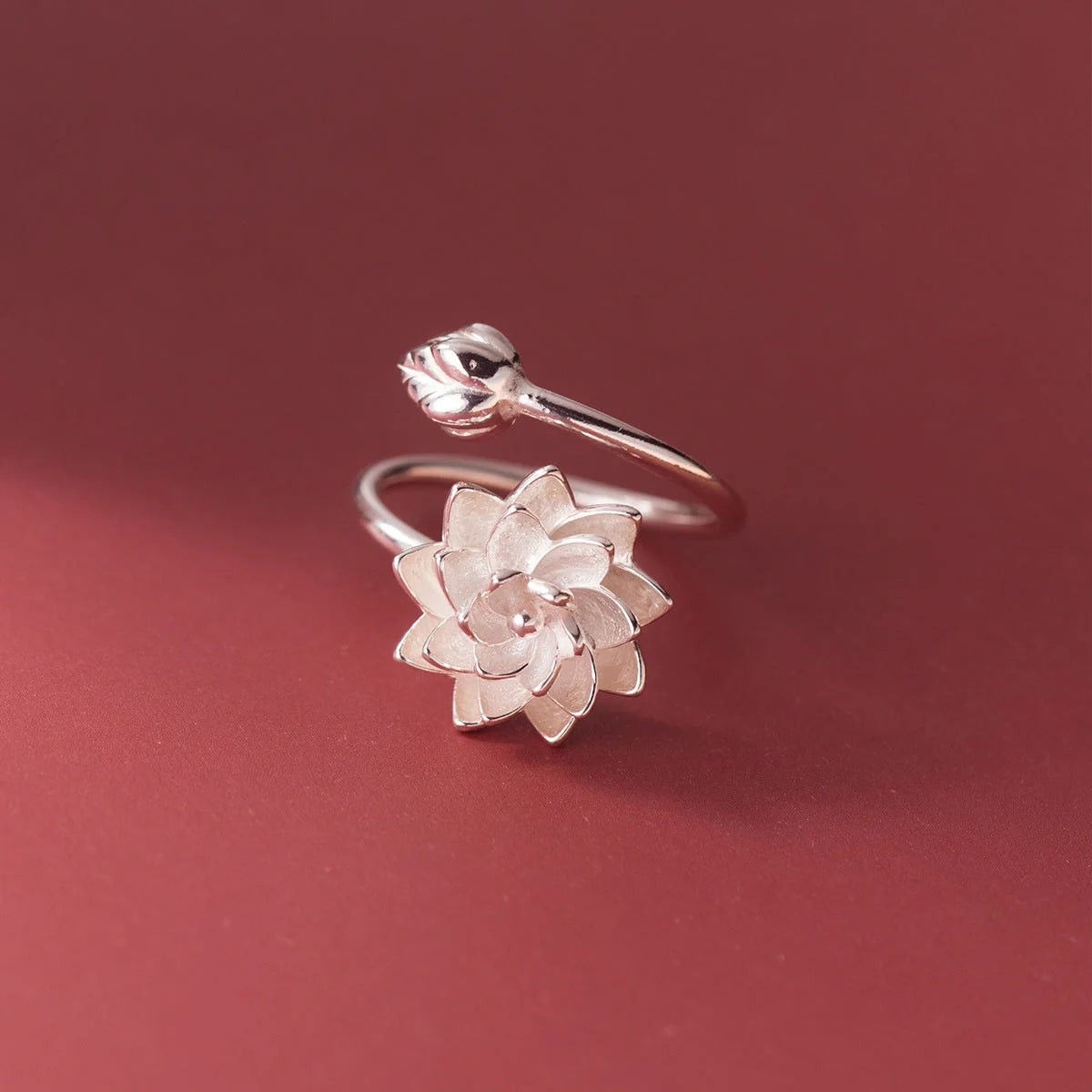 Elegant silver lotus flower adjustable opening ring with intricate design, perfect for everyday wear or special occasions
