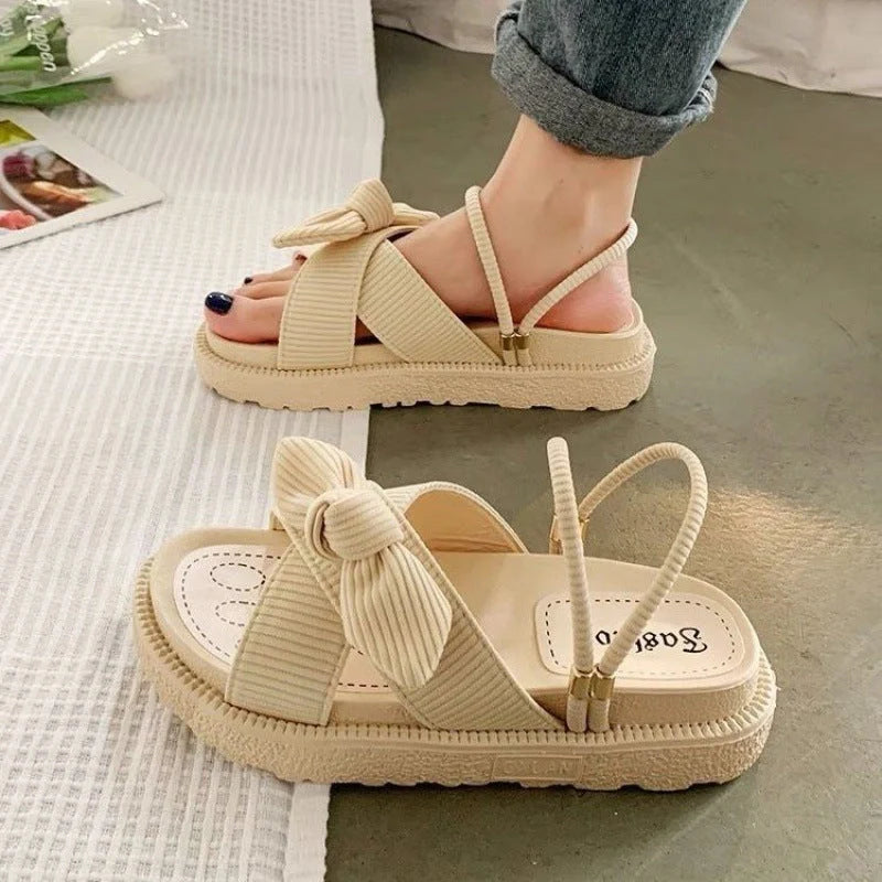 Women's Two Wear Flat Platform Sandals in green, beige, and black
