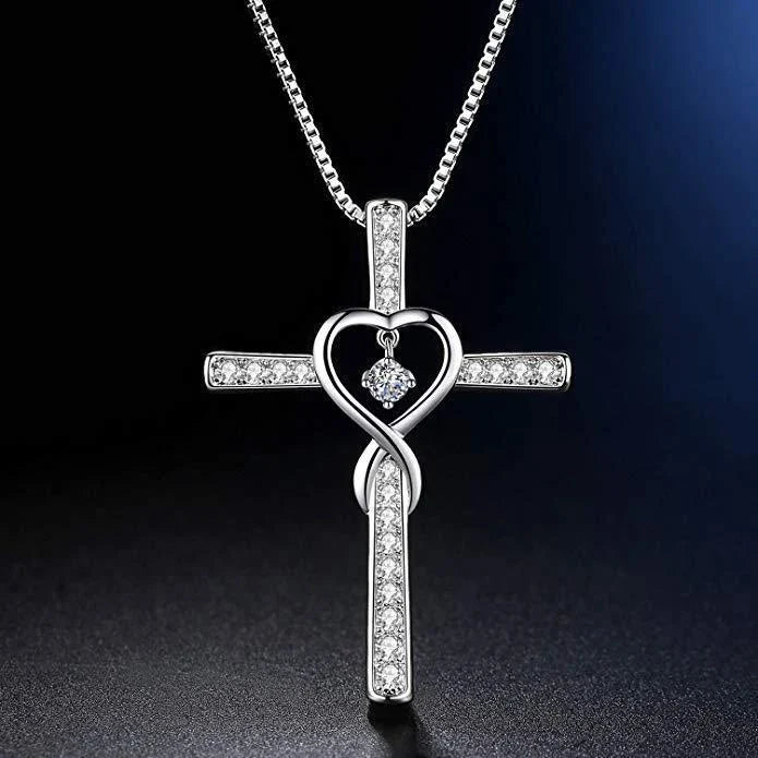 Elegant gold-plated Christian cross necklace with sparkling zircon and diamond gemstones