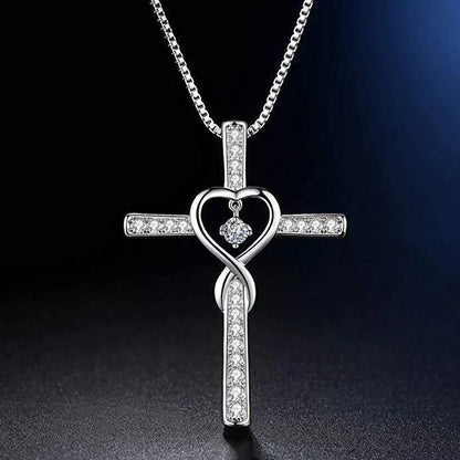 Elegant gold-plated Christian cross necklace with sparkling zircon and diamond gemstones