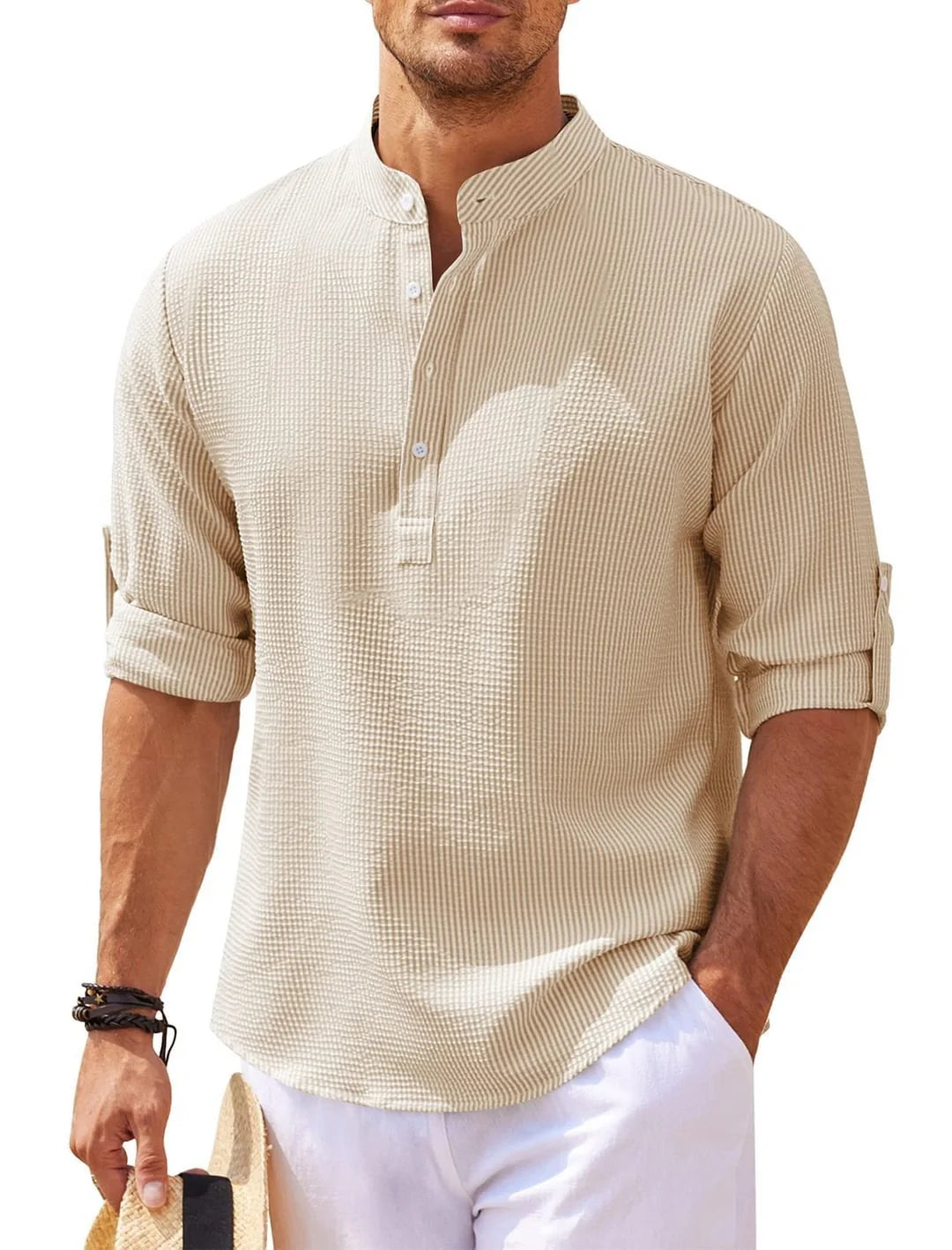 Premium casual cotton shirt in various colours with a stylish stand collar design