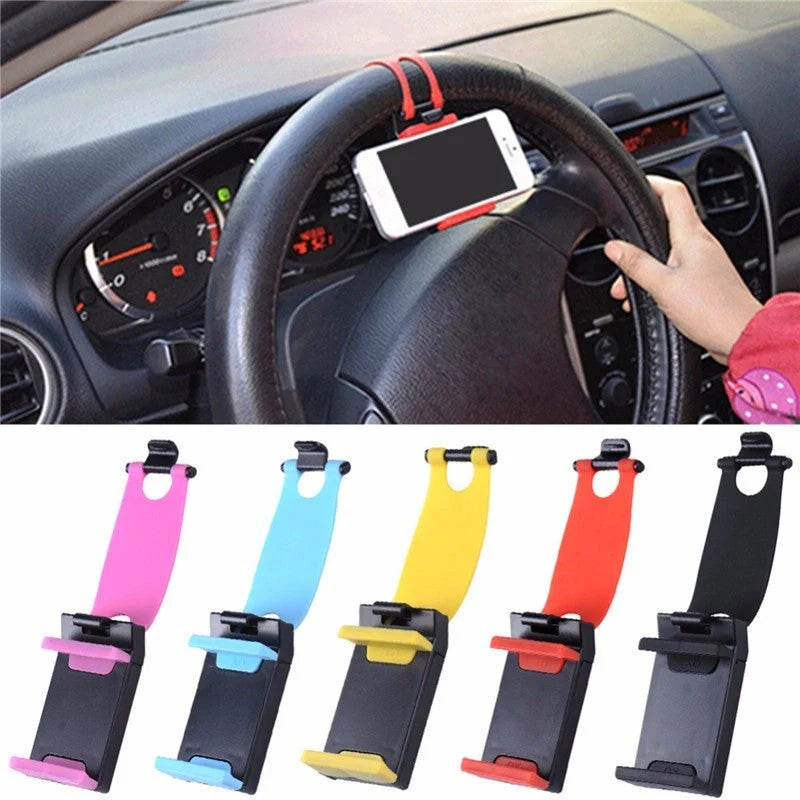Universal steering wheel phone mount for hands-free smartphone use